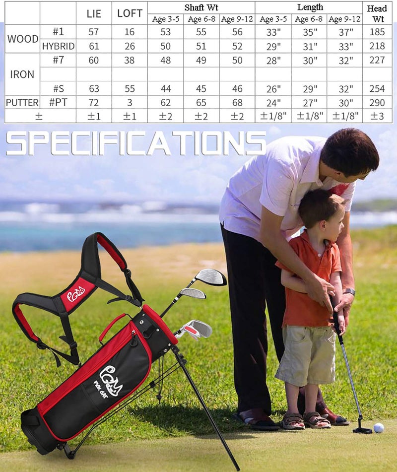 PGM Junior Golf Club Complete Set for Children Kids, 6-8 Age Groups 5 Golf Clubs with Stand Bag and 2 Headcovers for Boys & Girls, Right Hand, Black - Image 2